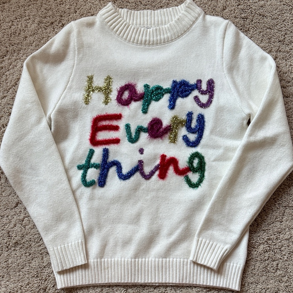 Lola & The Boys White “Happy Everything” Sweater